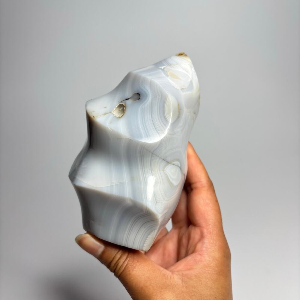 Large Polished Banded Orca Agate Flame Freeform Crystal Specimen